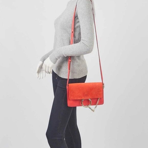 Chloe Red Leather and Suede Small Faye Crossbody Bag - Picture 2 of 12